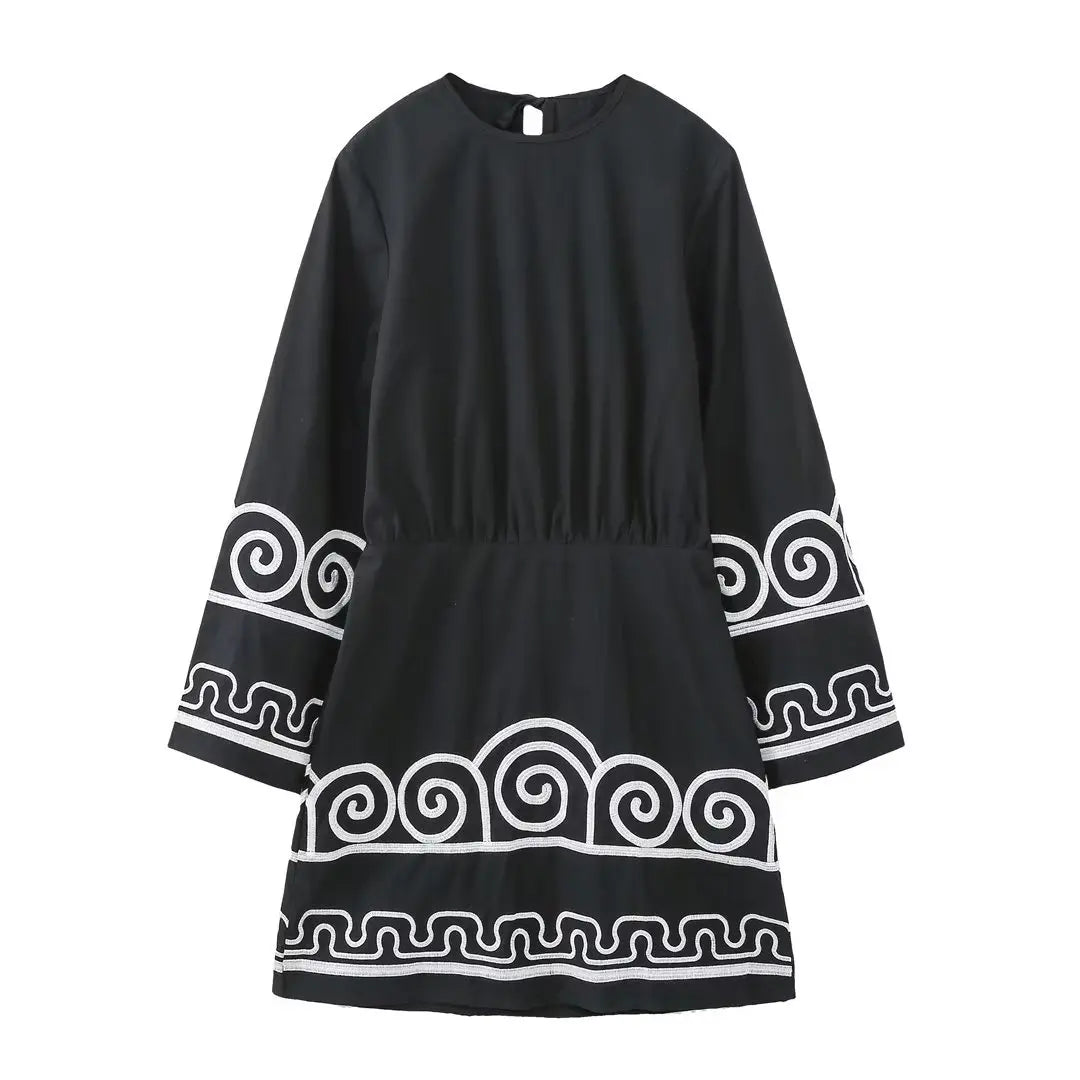 FashionSierra-Casual Ethnic Embroidery Loose Robe Vintage Flare Long Sleeve Oversize Autumn Beach Vestidos Boho Dress