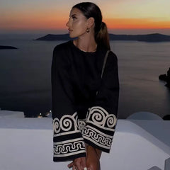 FashionSierra-Casual Ethnic Embroidery Loose Robe Vintage Flare Long Sleeve Oversize Autumn Beach Vestidos Boho Dress