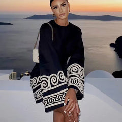 FashionSierra-Casual Ethnic Embroidery Loose Robe Vintage Flare Long Sleeve Oversize Autumn Beach Vestidos Boho Dress