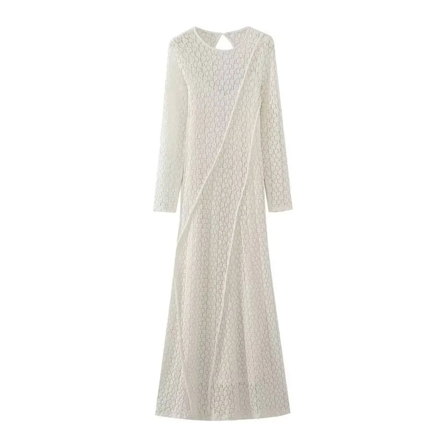 FashionSierra-Casual O-neck Long Sleeve Knitted Maxi Robe Backless Long Sleeve Autumn Beach Vestidos Boho Dress