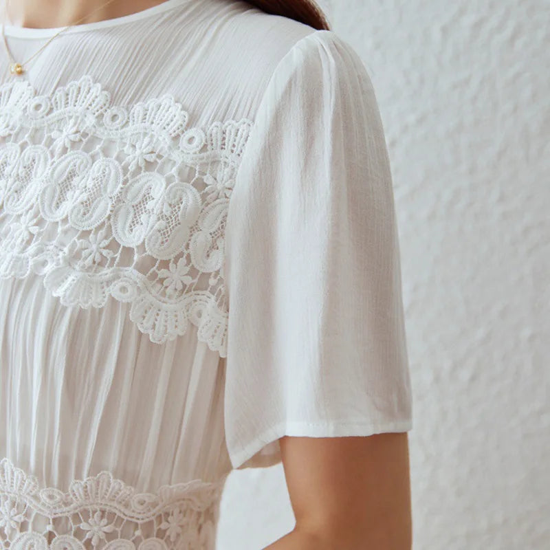 FashionSierra-Casual  Short Sleeve  Vintage  Floral Embroidery  Ruffles  Summer  Loose  Cotton Boho Dress
