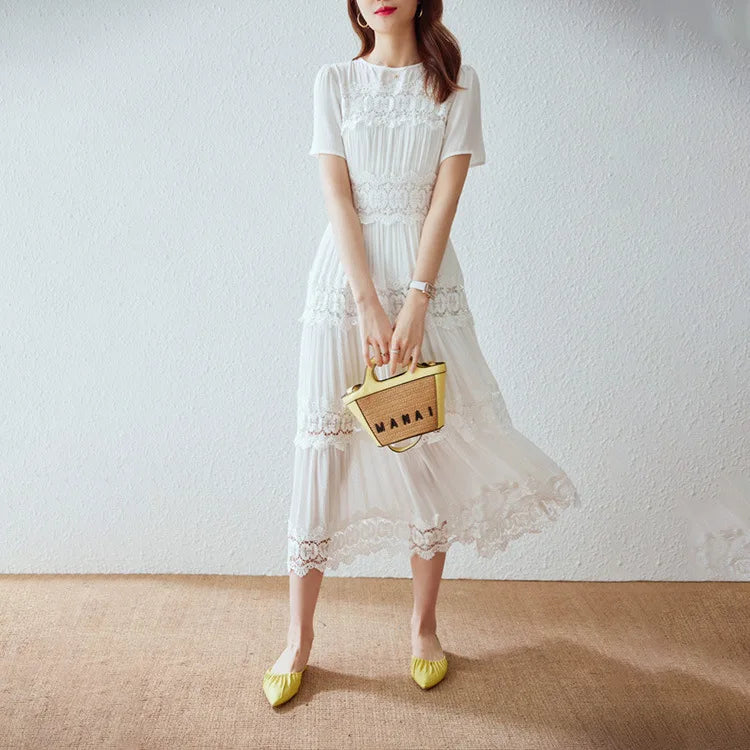 FashionSierra-Casual  Short Sleeve  Vintage  Floral Embroidery  Ruffles  Summer  Loose  Cotton Boho Dress