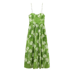 FashionSierra-Elegant  Floral Print   Casual  High Waist  Sling  Autumn  Beach Wear  Big Hem  Oversize Boho Dress