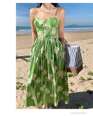 FashionSierra-Elegant  Floral Print   Casual  High Waist  Sling  Autumn  Beach Wear  Big Hem  Oversize Boho Dress