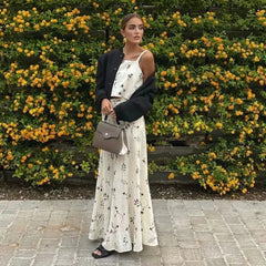 FashionSierra-Floral Embroidery Crop Top Maxi Skirt Suit Vintage Sleeveless Summer Set Beach Vestidos Boho Dress