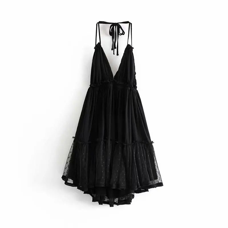 FashionSierra-Gypsy  Summer   Backless  Deep V-neck  Sleeveless  Strap  Beach Style  Mini Boho Dress