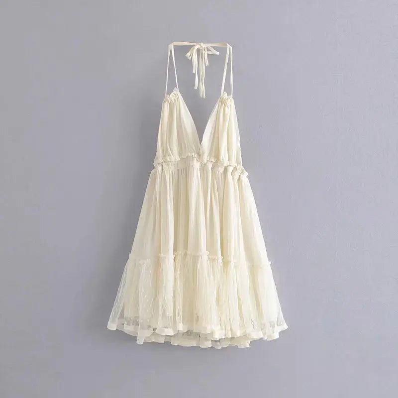 FashionSierra-Gypsy  Summer   Backless  Deep V-neck  Sleeveless  Strap  Beach Style  Mini Boho Dress