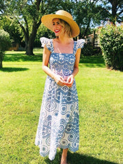 FashionSierra-Hollow Floral Embroidery  Sleeveless Strap  Long  For  Vintage   Summer  Vestidos  Party  Ladies  Boho Dress
