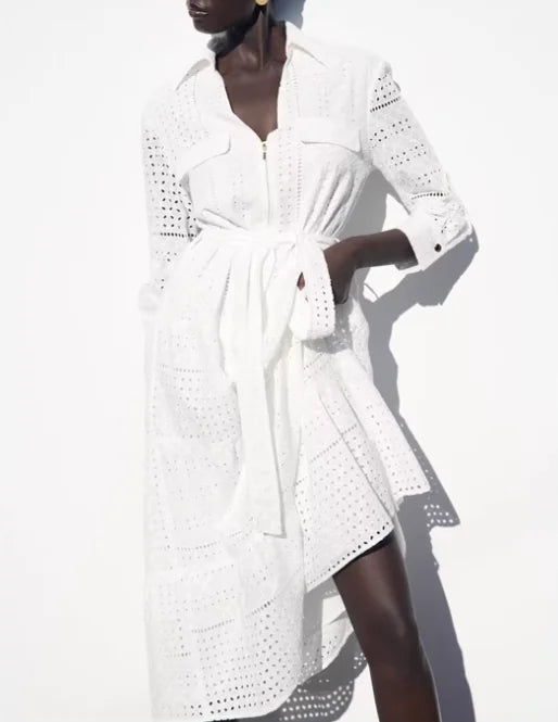 FashionSierra-Hollow Out Cotton Floral Embroidery Lace Casual Long Spring Autumn Party Boho Dress