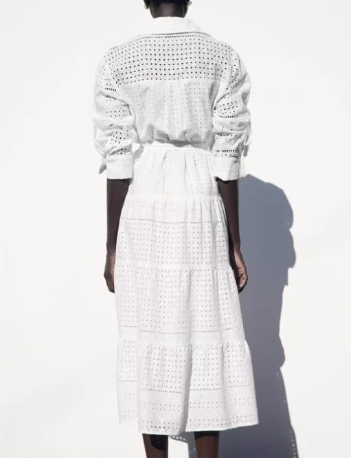 FashionSierra-Hollow Out Cotton Floral Embroidery Lace Casual Long Spring Autumn Party Boho Dress