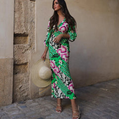 FashionSierra- Deep V Neck  Backless  Maxi   Beach  Cotton Linen Print  Long Sleeve  Autumn  Party  Vestidos Boho Dress