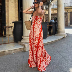 FashionSierra-Off Shoulder Backless Strap Vintage Ethnic Chiffon Floral Print Beach Wear Boho Dress