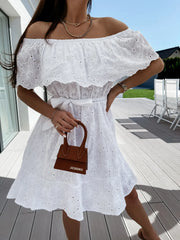 FashionSierra-Off Shoulder Mini White Floral Embroidery Lace Casual Short Beach Wear Party Boho Dress