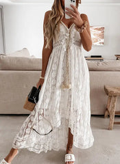 FashionSierra-Sleeveless Backless Irregular Strap Robe Vintage Tassel Floral Lace Summer Beach Vestidos Boho Dress