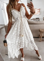 FashionSierra-Sleeveless Backless Irregular Strap Robe Vintage Tassel Floral Lace Summer Beach Vestidos Boho Dress