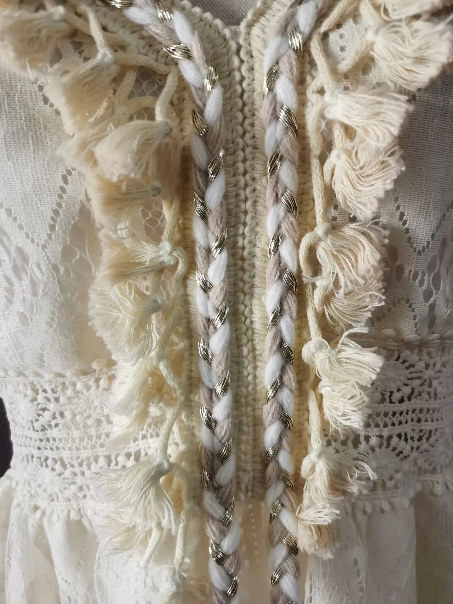 FashionSierra-Sleeveless Backless Irregular Strap Robe Vintage Tassel Floral Lace Summer Beach Vestidos Boho Dress