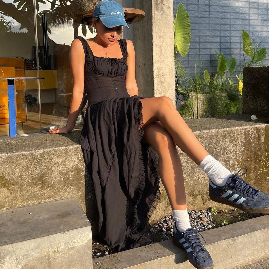 FashionSierra-Vintage  Cotton Strap   Casual   Sleeveless  High Waist  Long Maxi  Summer  Beach  Vestidos  Boho Dress