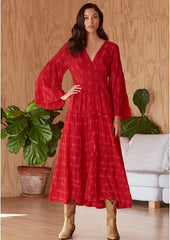 FashionSierra-Vintage Deep V Neck Flare Long Sleeve Casual Floral Embroidery Cotton Autumn Boho Dress