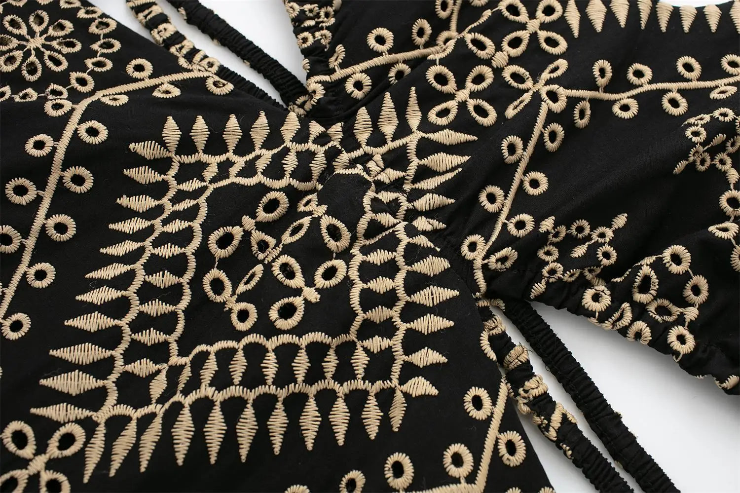 FashionSierra-Vintage Ethnic Embroidery Party Deep V-neck Backless Long Sleeve Beach Summer Vestidos Boho Dress