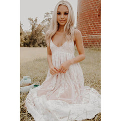 FashionSierra-Vintage  Lace Sling  For  Casual  Deep V  Floral Embroidery  Loose  Summer    Backless  Vestidos  Boho Dress