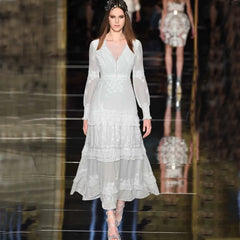 FashionSierra-Vintage  Long Sleeve  Party  Casual  Deep V  Floral Embroidery  Summer  Lace Boho Dress