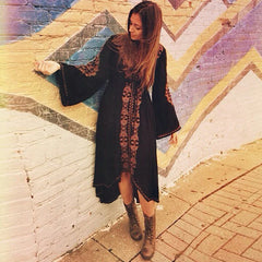 FashionSierra-Long Sleeve   Tunic  Vintage  Floral Embroidered  Cotton  Long  Casual  Hippie  Asymmetric Robe Boho Dress