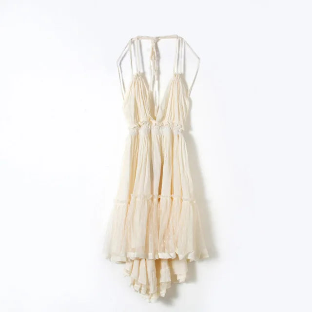 FashionSierra- Deep V Neck  Sleeveless  Backless  Mini   Summer  Beach  Lace  Vestidos   Boho Dress