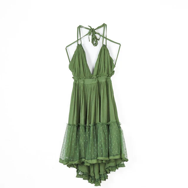 FashionSierra- Deep V Neck  Sleeveless  Backless  Mini   Summer  Beach  Lace  Vestidos   Boho Dress