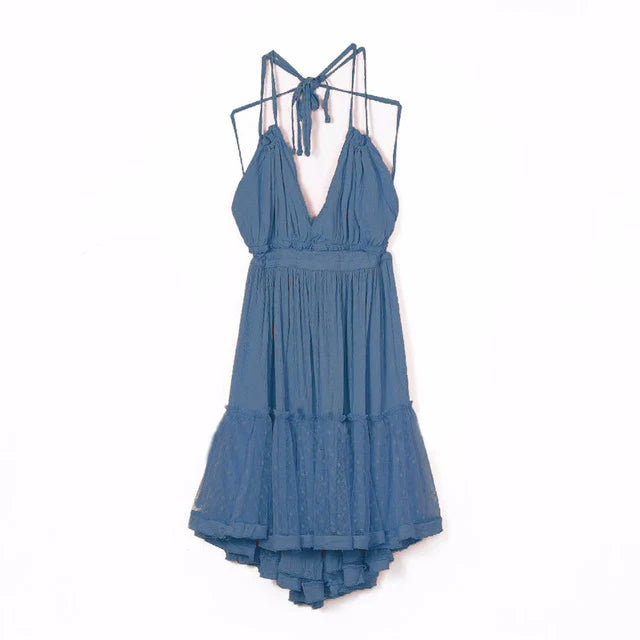 FashionSierra- Deep V Neck  Sleeveless  Backless  Mini   Summer  Beach  Lace  Vestidos   Boho Dress