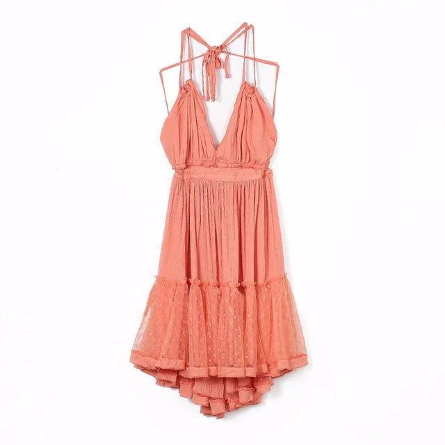 FashionSierra- Deep V Neck  Sleeveless  Backless  Mini   Summer  Beach  Lace  Vestidos   Boho Dress