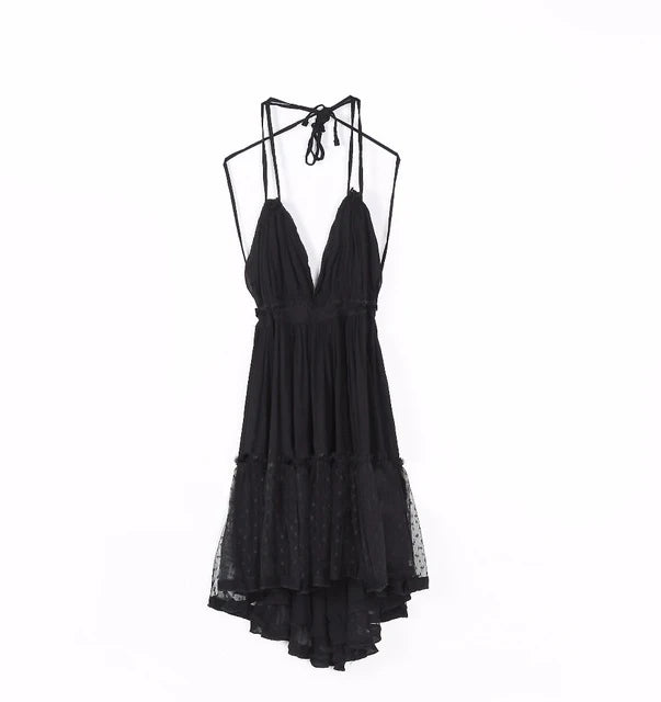 FashionSierra- Deep V Neck  Sleeveless  Backless  Mini   Summer  Beach  Lace  Vestidos   Boho Dress