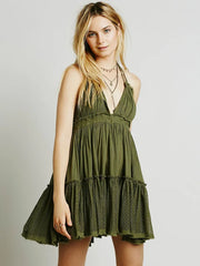 FashionSierra- Deep V Neck  Sleeveless  Backless  Mini   Summer  Beach  Lace  Vestidos   Boho Dress