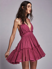 FashionSierra- Deep V Neck  Sleeveless  Backless  Mini   Summer  Beach  Lace  Vestidos   Boho Dress