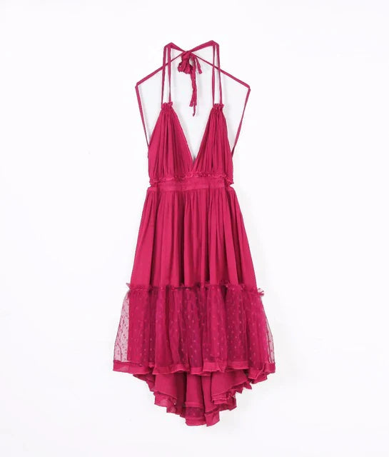 FashionSierra- Deep V Neck  Sleeveless  Backless  Mini   Summer  Beach  Lace  Vestidos   Boho Dress