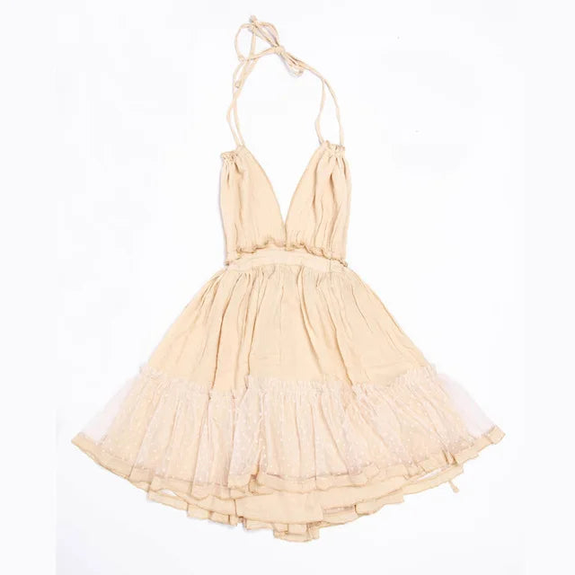 FashionSierra- Deep V Neck  Sleeveless  Backless  Mini   Summer  Beach  Lace  Vestidos   Boho Dress