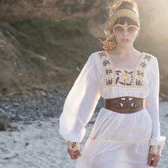 FashionSierra-Tunic White Floral Embroidery Long Sleeve Beach Summer Loose Gypsy Boho Dress