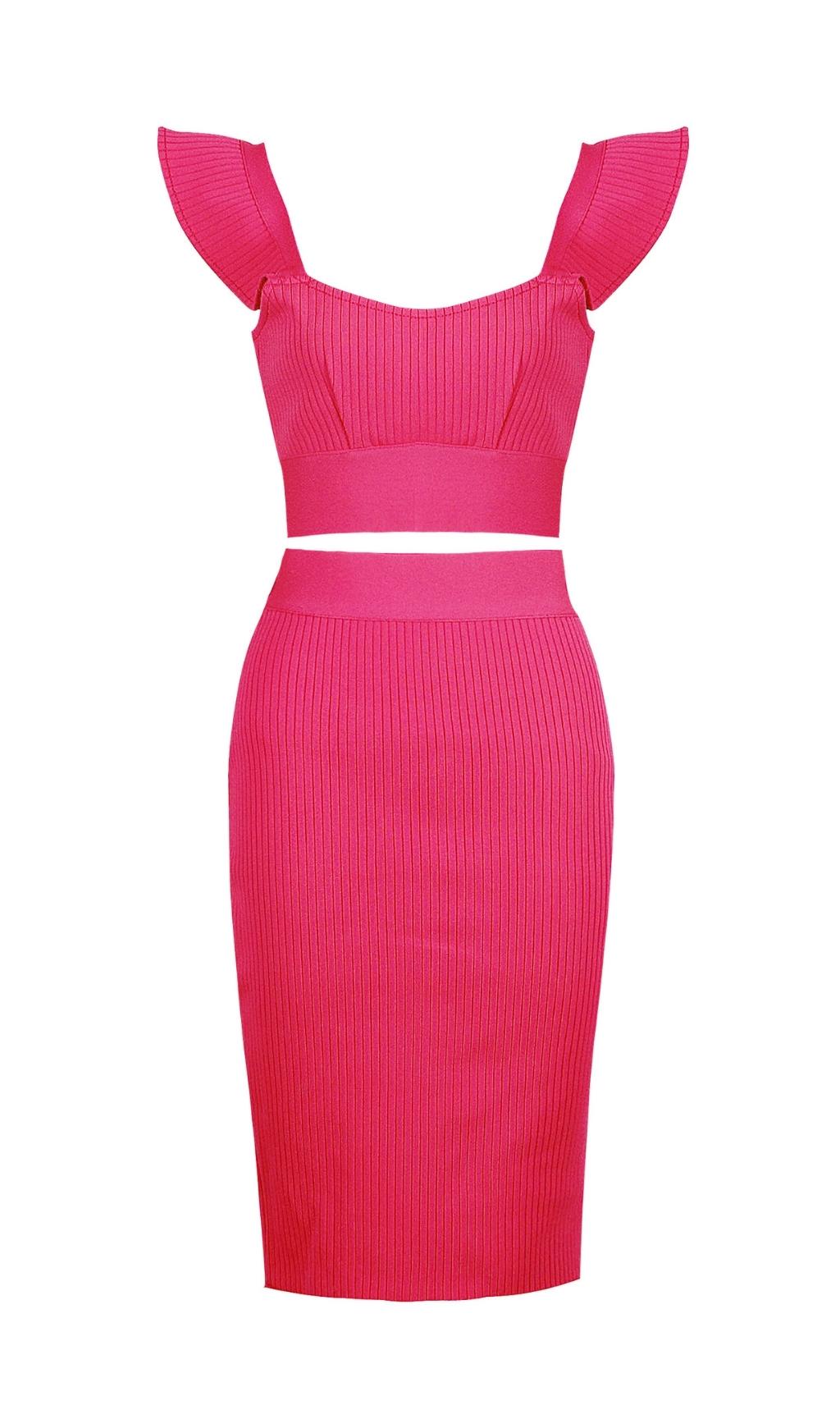 TWO PIECE SET KNIT MINI DRESS IN PINK