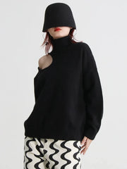 Turtleneck Solid Hole Hollow Out Sweater