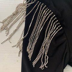 Tassels Detail Designed Plunge Dress V Neck Long Sleeve Bodycon Dress Winter Solid Tight Waist Party Dresses