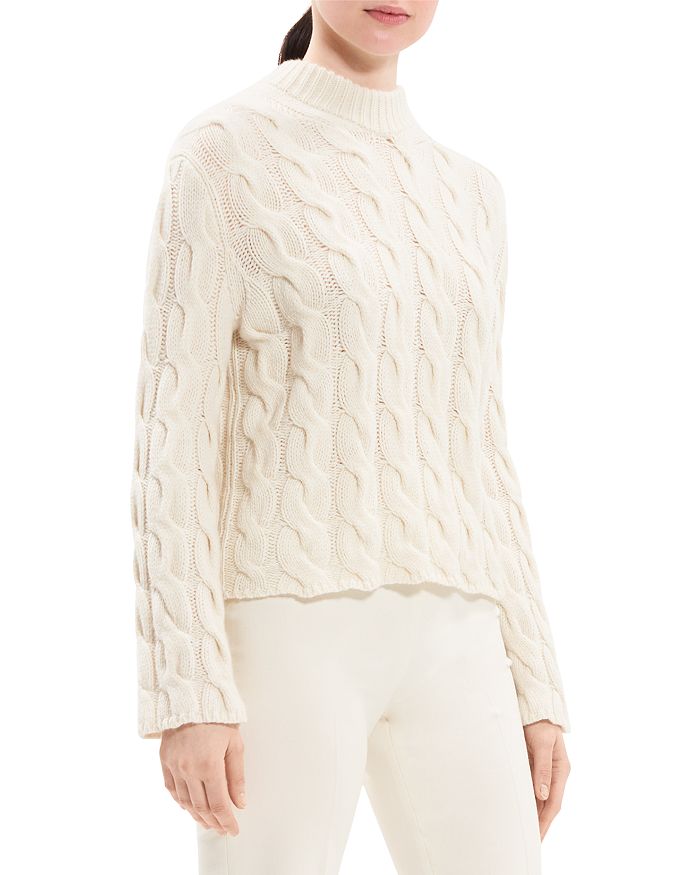 WOOL & CASHMERE CABLE KNIT MOCK NECK SWEATER