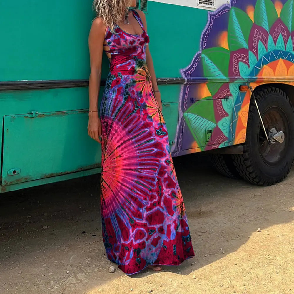 Stretch Lace-Up Sexy Casual Beach Female Boho Dress