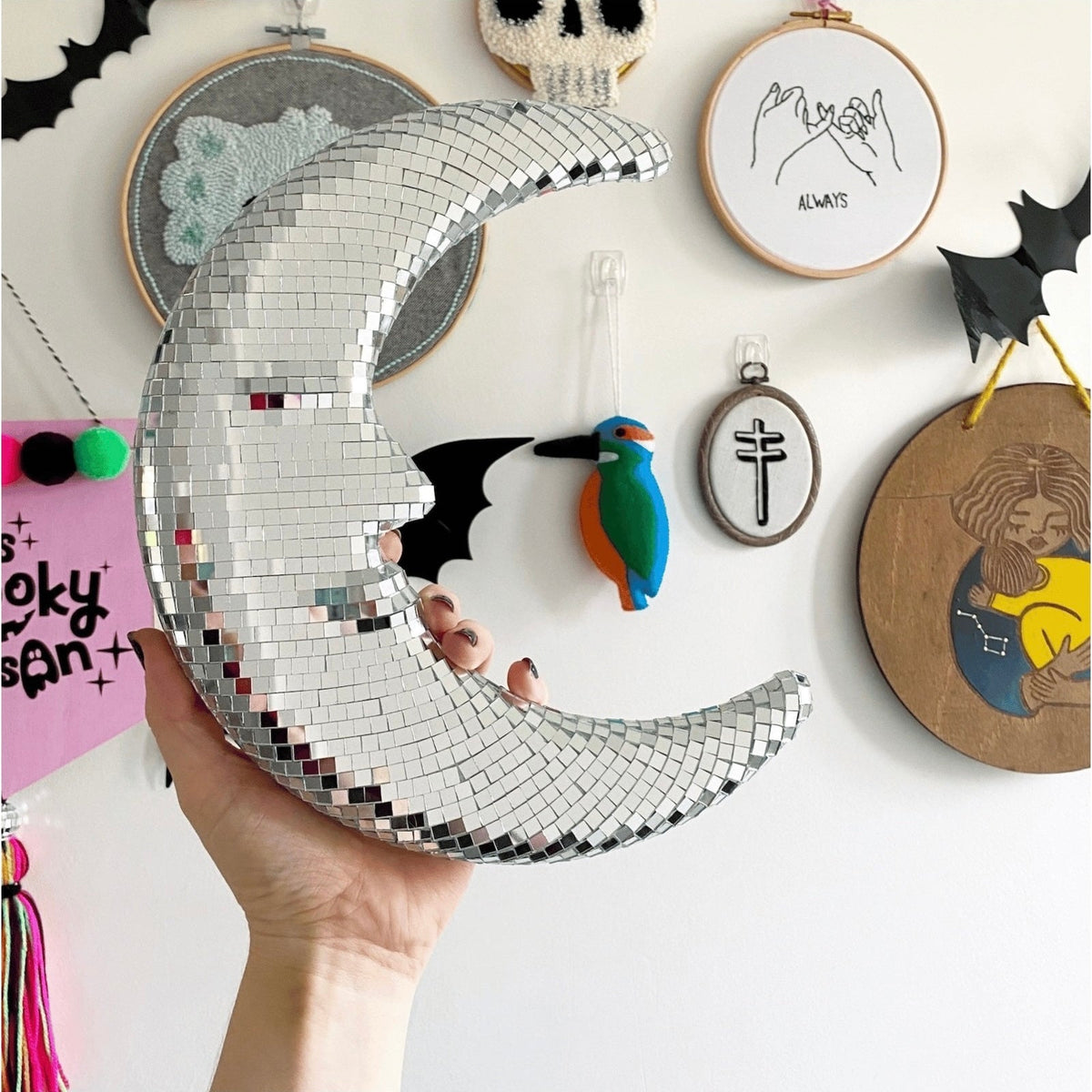 Crescent Disco Moon Mirror Pendant