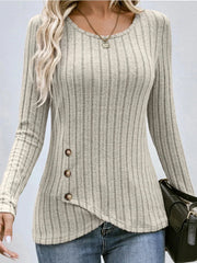 Fashionable Casual Solid Color Waist Round Neck Comfortable Tight Long Sleeve Blouse