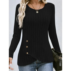 Fashionable Casual Solid Color Waist Round Neck Comfortable Tight Long Sleeve Blouse