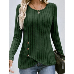 Fashionable Casual Solid Color Waist Round Neck Comfortable Tight Long Sleeve Blouse