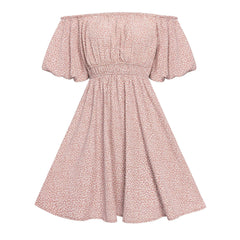 Plead Backless Short Off Shoulder Printed Waist Petite Beach Boho Dress