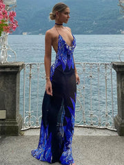 Contrast Sheer See-Through Slim Summer Fashion Holiday Beach Party Halter Casual Dress