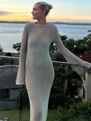 Knitted Bandage Side Split Sleeveless Slim Hip Wrap Evening Fashion Casual Dress