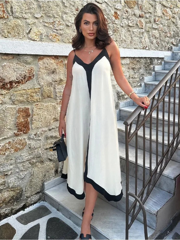 Chiffon Contrast Off-Shoulder Female Casual Dress