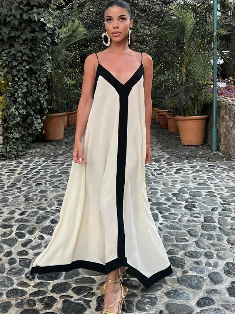 Chiffon Contrast Off-Shoulder Female Casual Dress